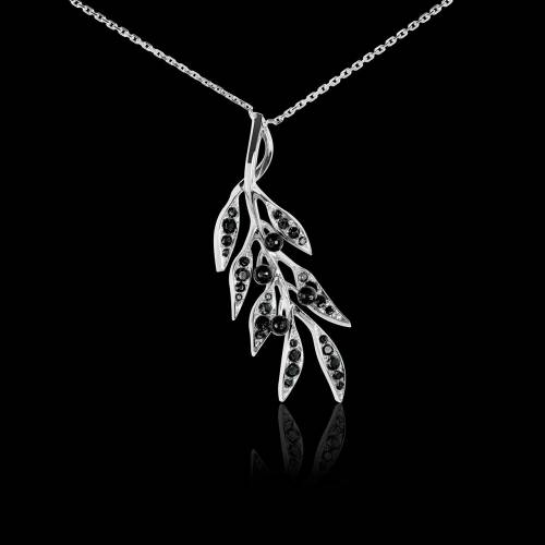 Pendentif diamant noir Branche d'olivier