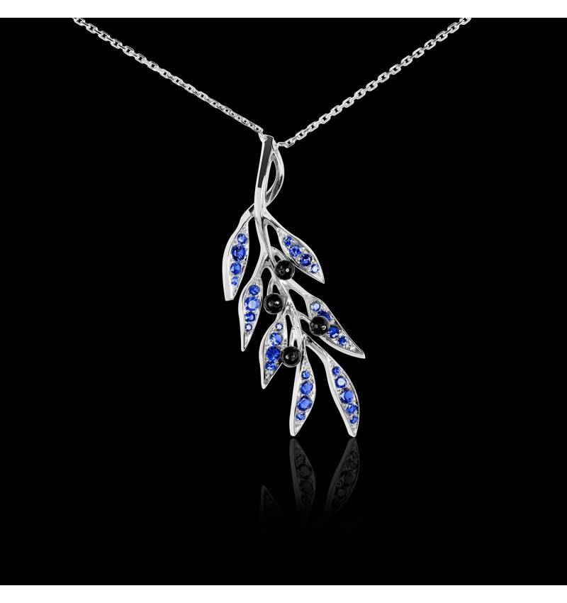 Pendentif saphir bleu Branche d'olivier